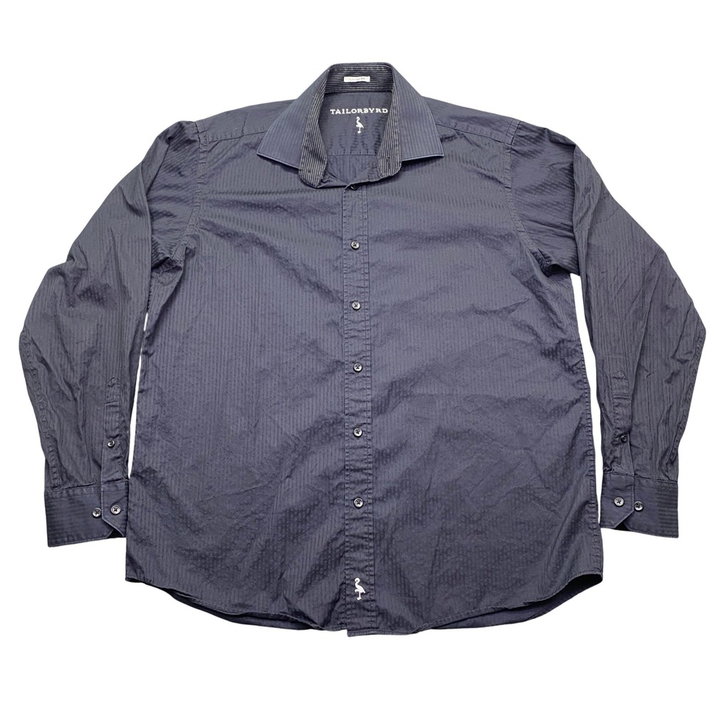 Tailorbyrd Mens Classic Fit Long Sleeve Button Down Shirt Black Striped Cotton